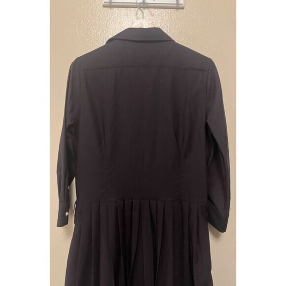 ANN MASHBURN Shirtwaist Midi Dress Black Cotton Button‎ Up Women's Size L No Tie - Picture 8 of 11